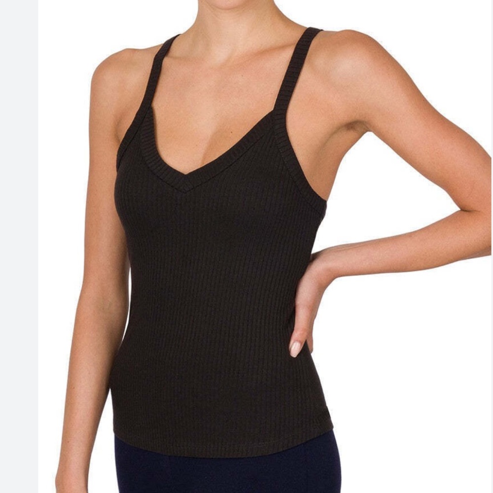 Dark Gray Ribbed Tank Top - Picture 2 of 3